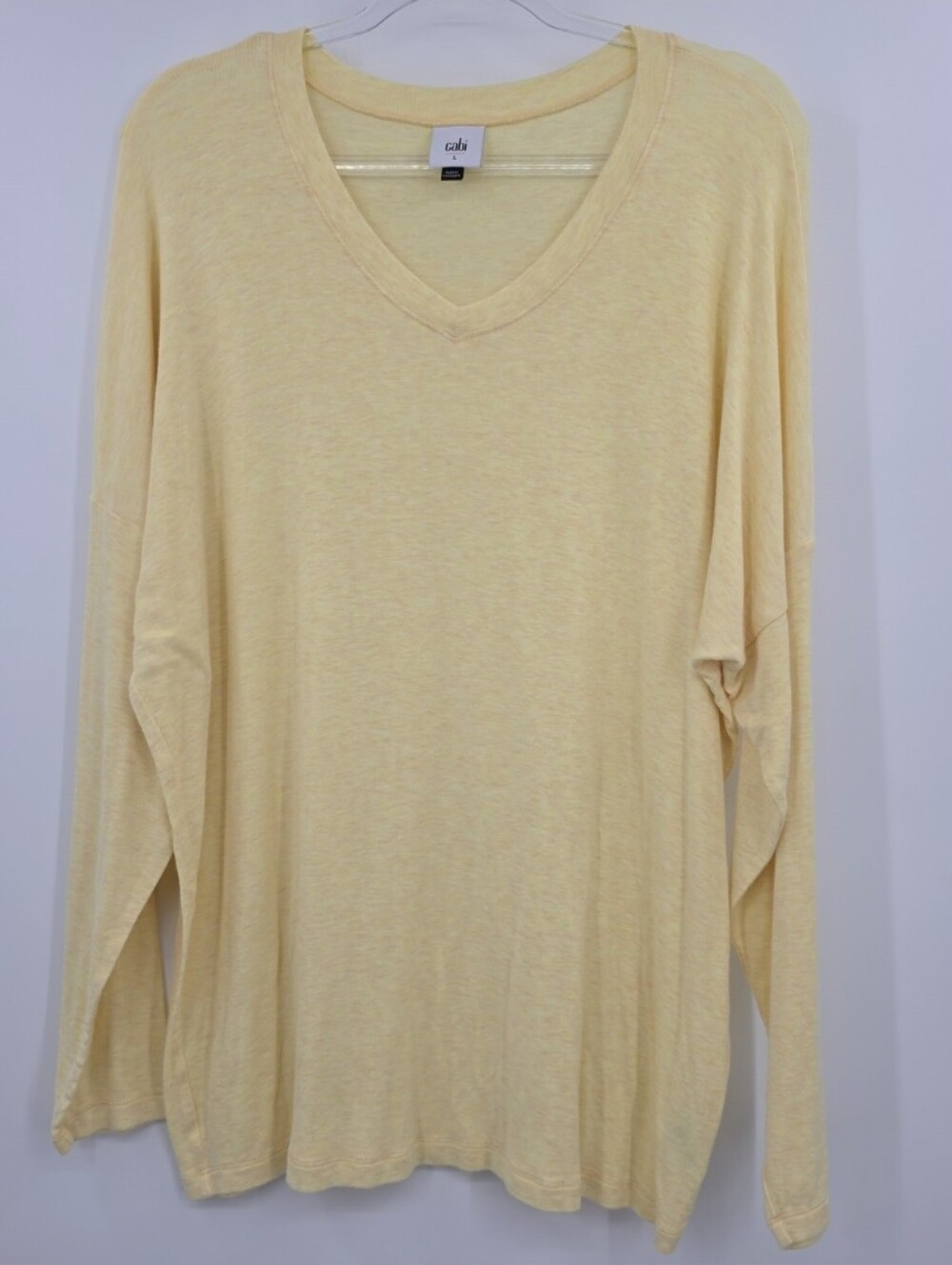 Cabi Serenity Tee Yellow Large Long Sleeve V Neck Basic Oversized Lightweight